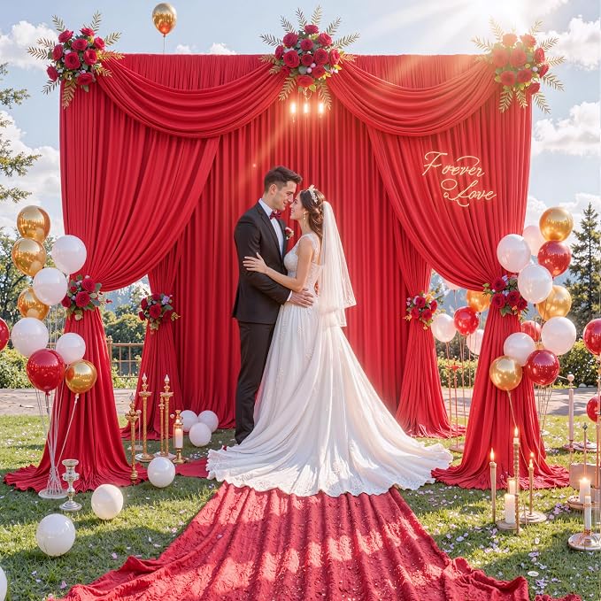 30ft x 10ft Wrinkle Free Red Backdrop Curtains - Image 4