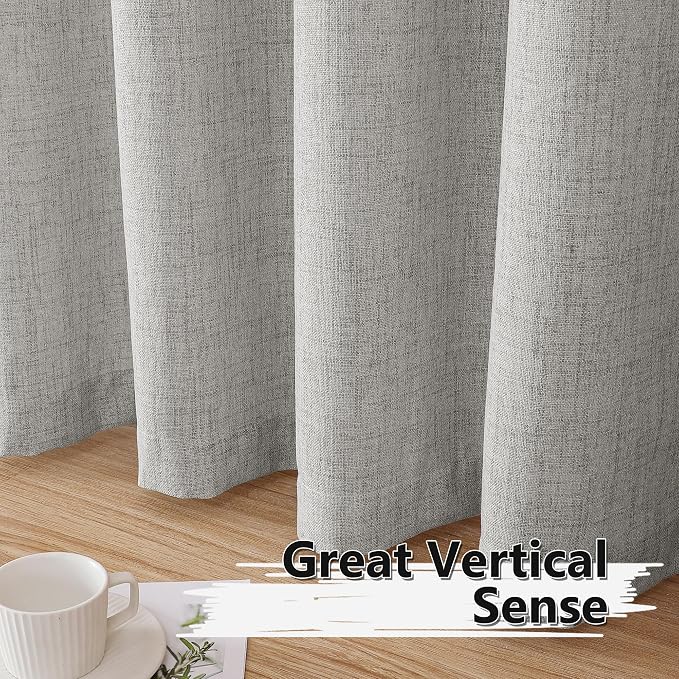 Tollpiz Short Linen Curtains Living Room Rod Pocket Semi Sheer Curtain Burlap - Image 4