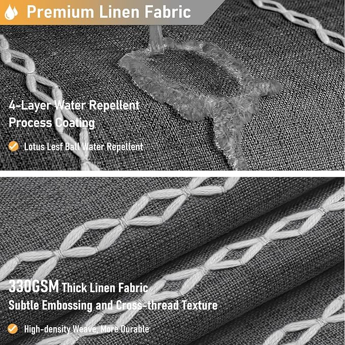 54x78 Boho Farmhouse Linen Heavy Duty Shower Curtain, Charcoal Grey | Narrow - Image 4
