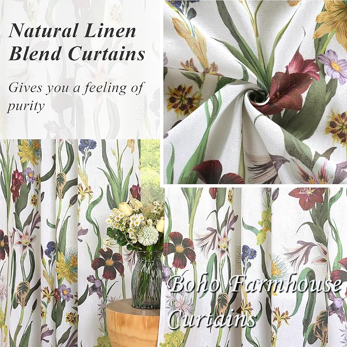 Schweek Vintage Floral Curtains 63 Inches Length 2 Panels - Image 5