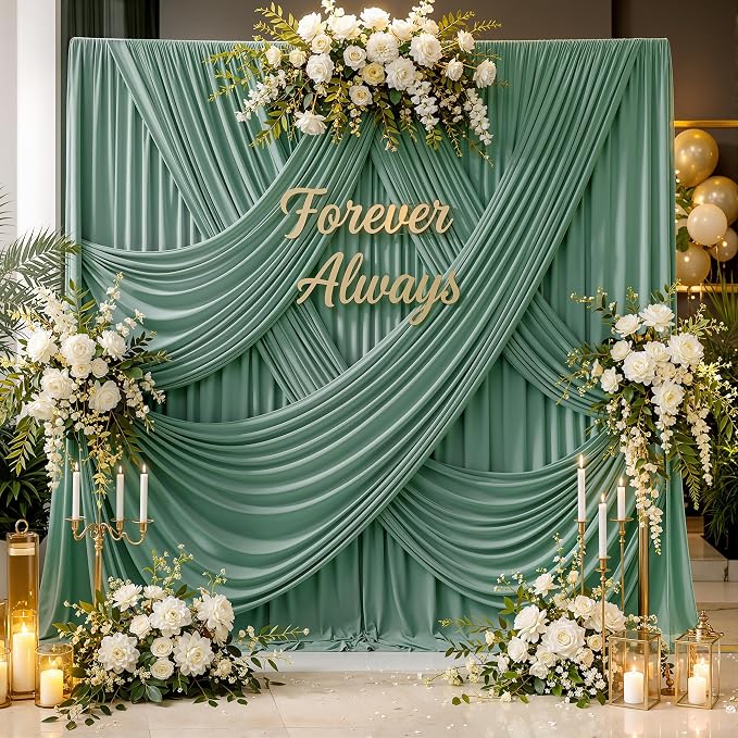 20ft x 12ft Grayish Green Backdrop Curtains by CO-AVE