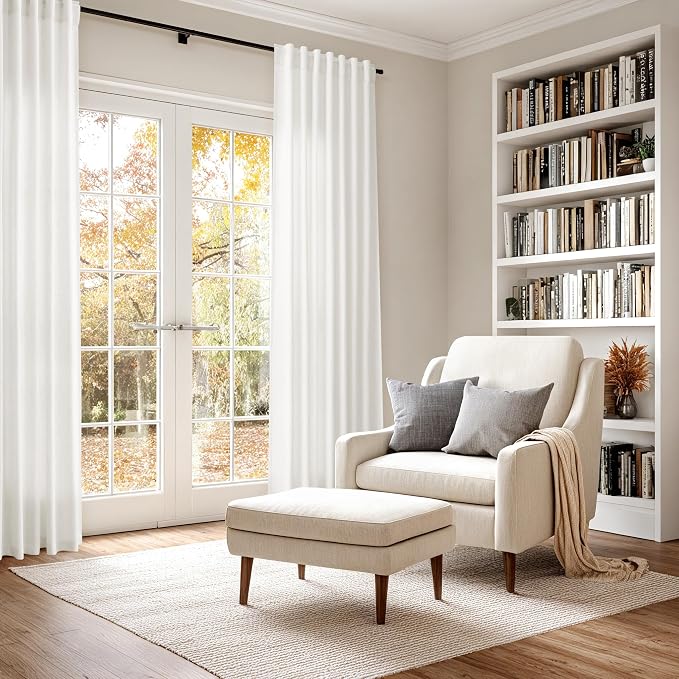 Beige White Linen Curtains for Living Room 92 Inches Long Back Tab and Rod - Image 6