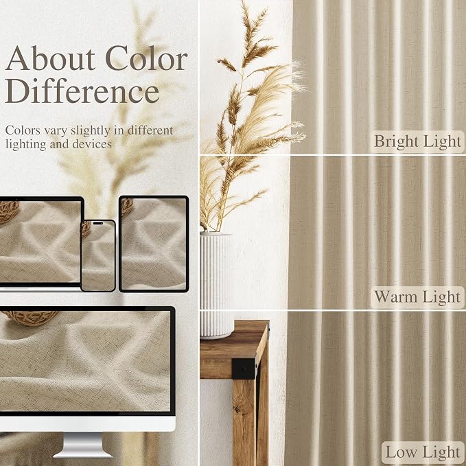 Eggshell Beige Linen 112 Inch Curtains - Image 3