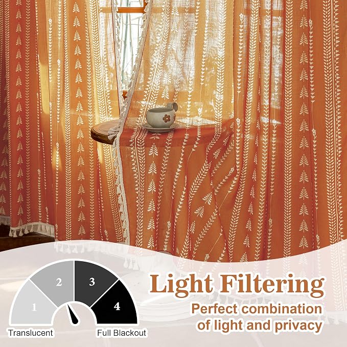 Boho Burnt Orange Curtains 63 Inch Long - Image 7