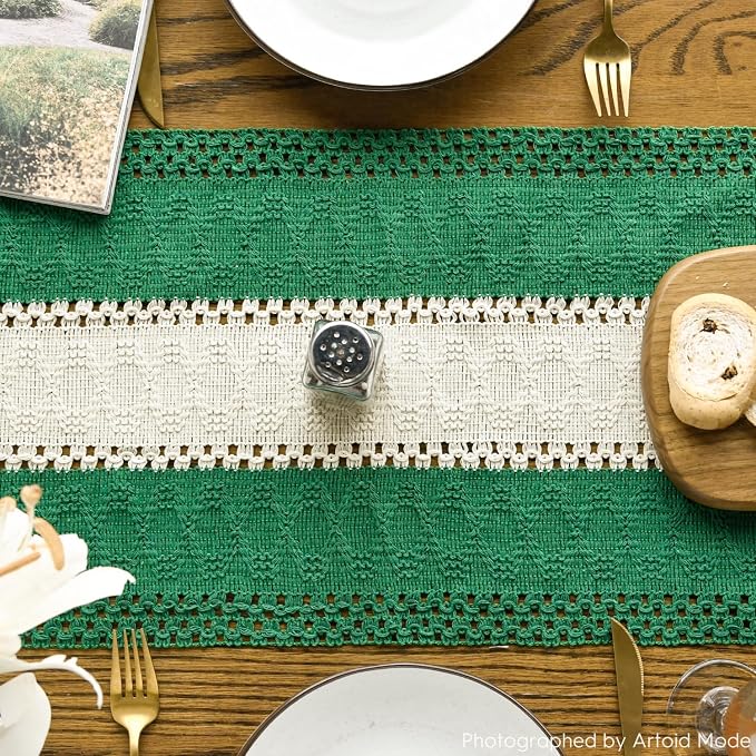 Artoid Mode Emerald Green Farmhouse Woven Table Runner 12x90 Inch | Holiday - Image 3