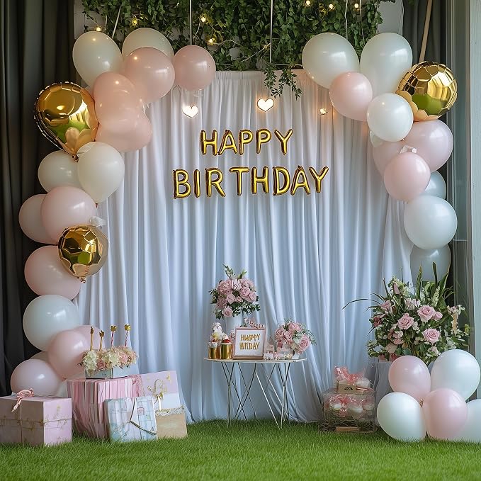 White Backdrop Curtain for Parties Backdrop Drapes, 4 Panel 5x8FT - Image 5