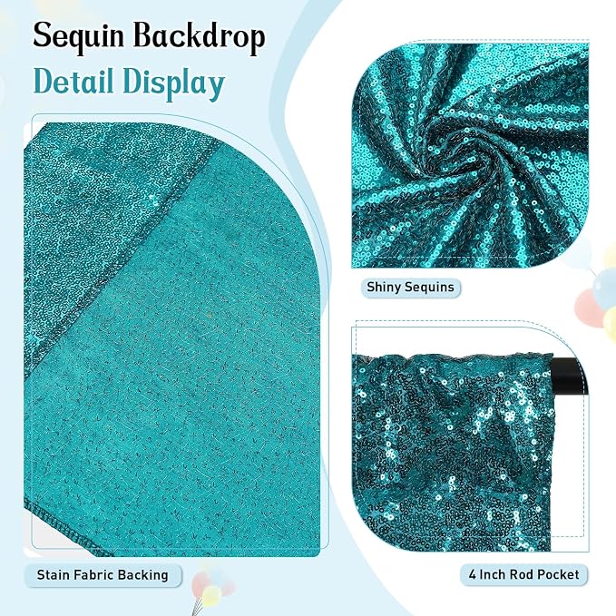SquarePie 8x10ft Teal Sequin Backdrop, High Density Non-Transparent Glitter - Image 3