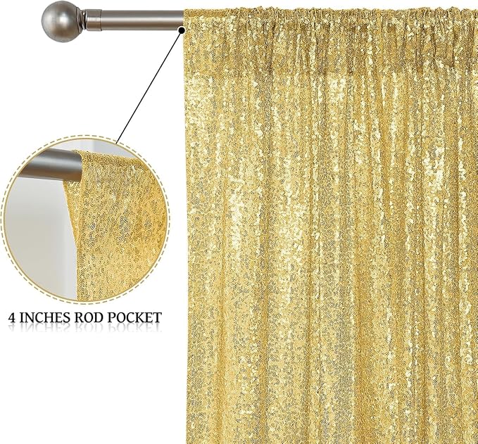 Sugargirl Gold Sequin Backdrop Curtain 3 Panels 2FTx8FT Glitter Gold Background - Image 5