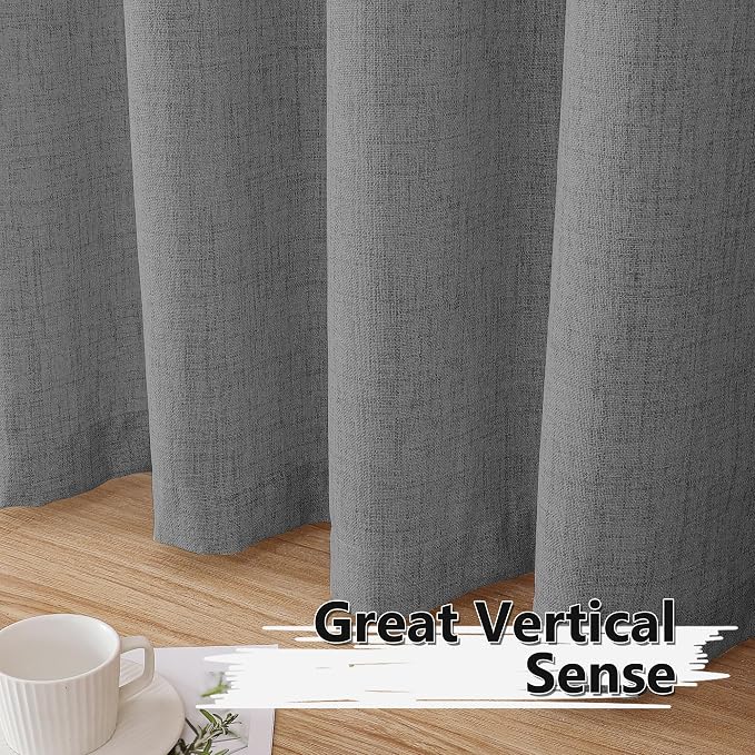 Tollpiz Linen Curtain Living Room Rod Pocket Semi Sheer Curtains Burlap Light - Image 4