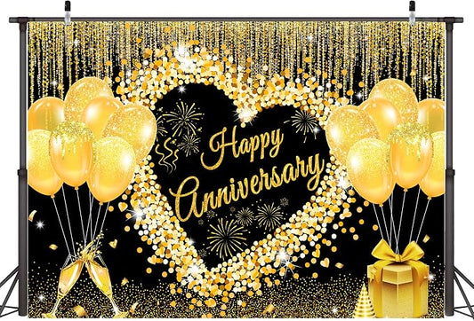 7x5 ft Floral Anniversary Backdrop Banner by Unknown