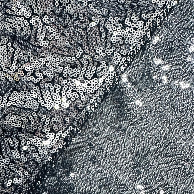 Sugargirl Black Silver Sequin Backdrop Curtain 2 Panels 2FTx8FT Glitter Black - Image 4