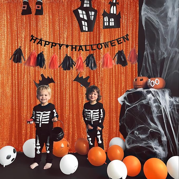 Hahuho Orange Sequin Backdrop Curtain, Party Decoration（6 Panels, 2FT x 8FT - Image 3