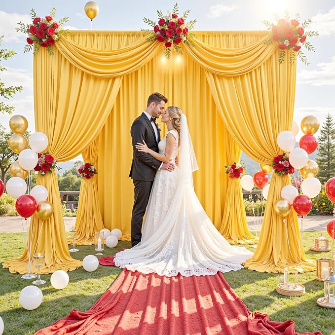 30 ft x 10 ft Wrinkle Free Yellow Backdrop Curtain - Image 8