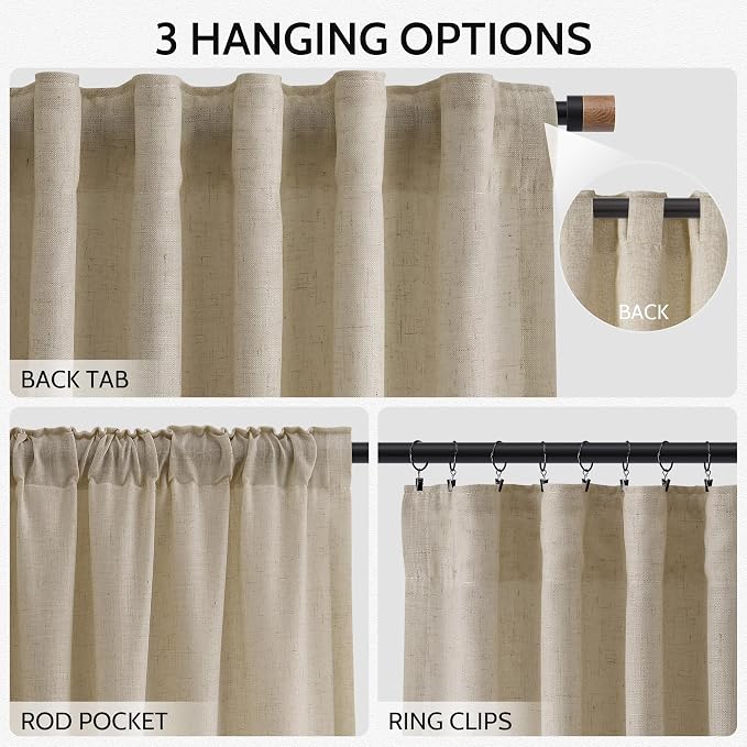 Eggshell Beige Linen Curtains 132 Inch Length - Image 2