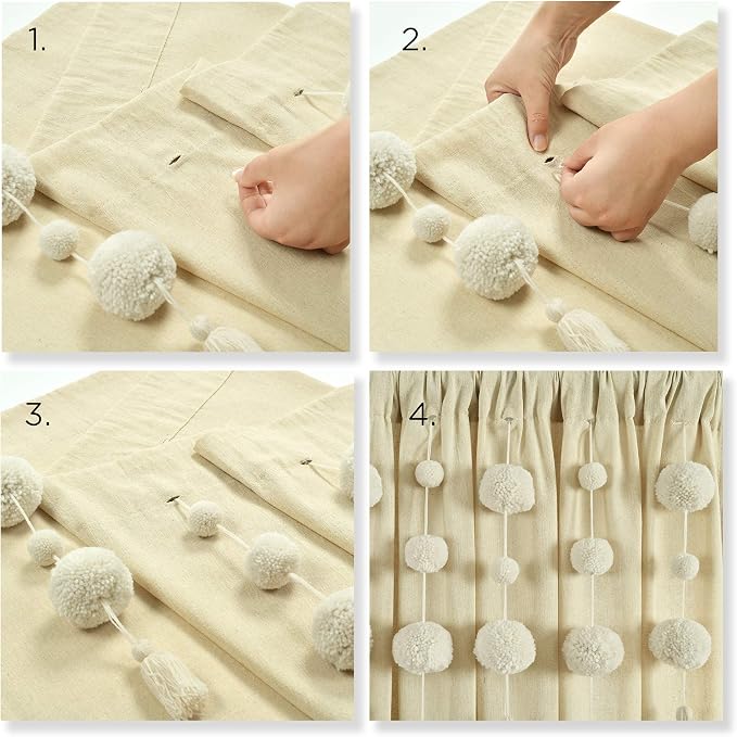 Lush Decor Boho Pom Tassel Window Curtain, 84 x 52 in, Dark Linen - Image 7