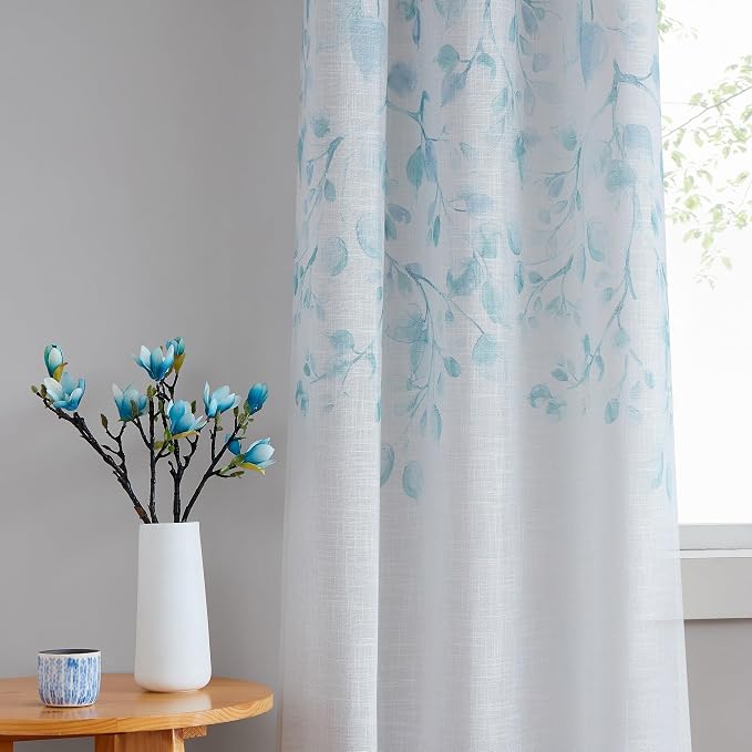 Central Park Leaf Floral Print Metallic Sheer Window Curtain Panel - Image 2