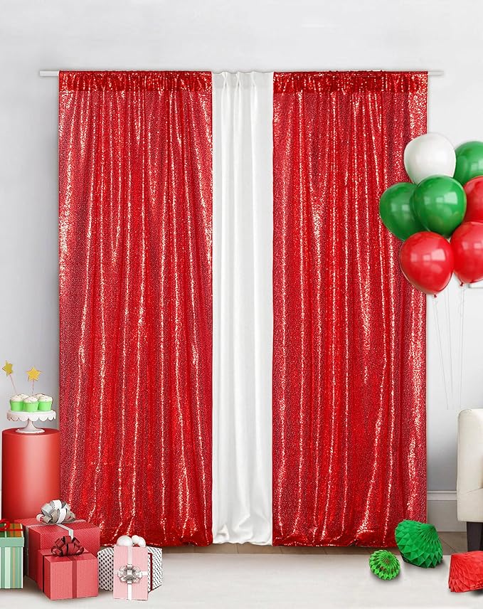Eternal Beauty Red Sequin Backdrop Curtains, 2 Panels 2x8FT | 3mm Sparkle - Image 6