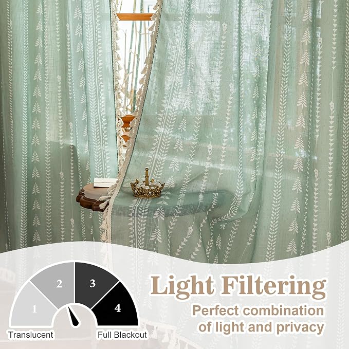 Boho Sage Green Curtains 63 inch Long - Image 4