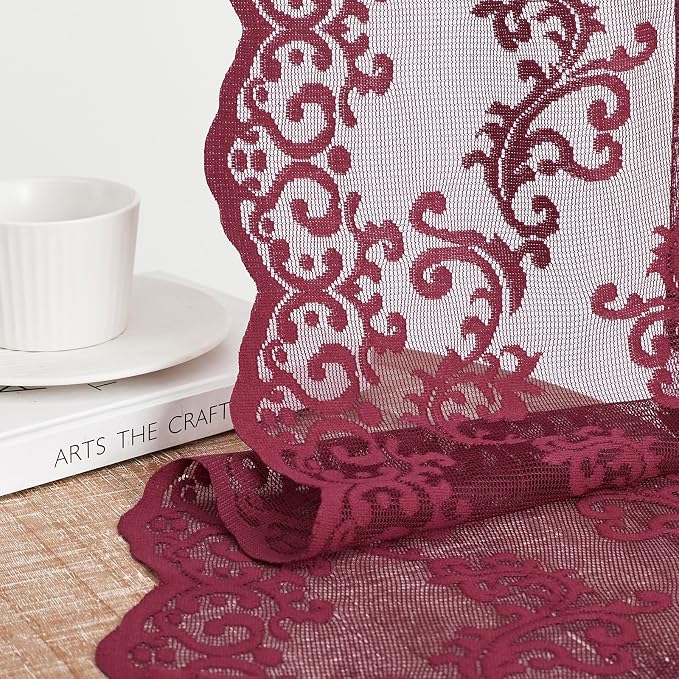 Burgundy Lace Curtains 72 Inch Length 2 Panels - Image 4