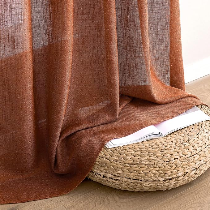 MIULEE Burnt Orange Fall Linen Curtains - Image 7