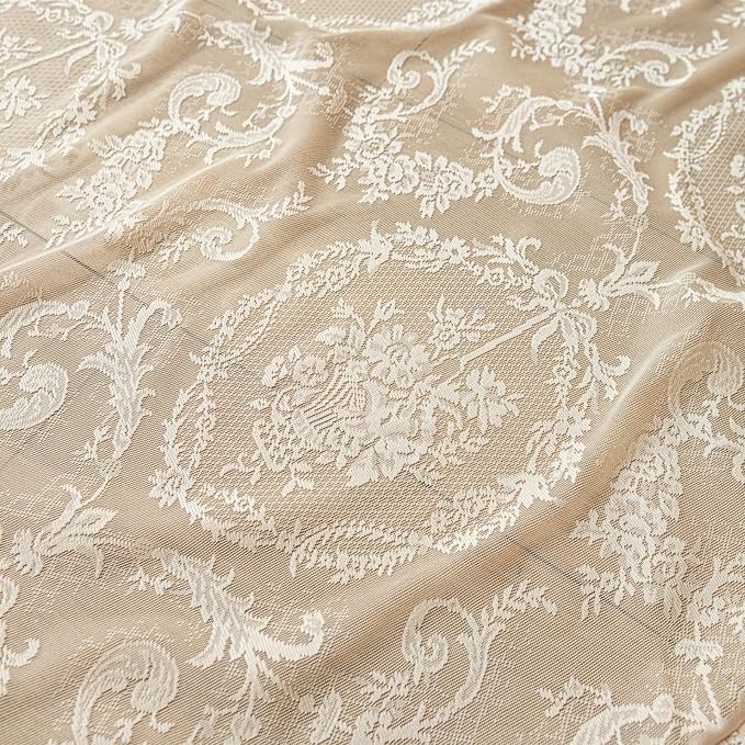 Deeprove Beige Lace Boho Sheer Curtains Cottage 2 Panels - Image 6