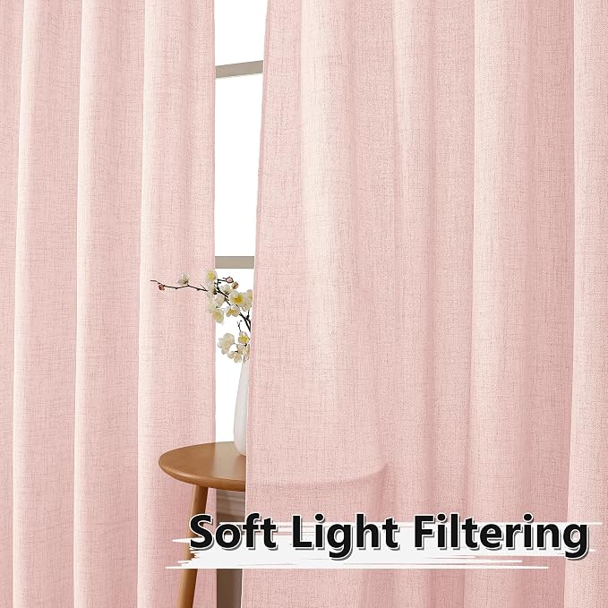 Tollpiz Linen Curtains Living Room Rod Pocket Semi Sheer Curtain Burlap Light - Image 2