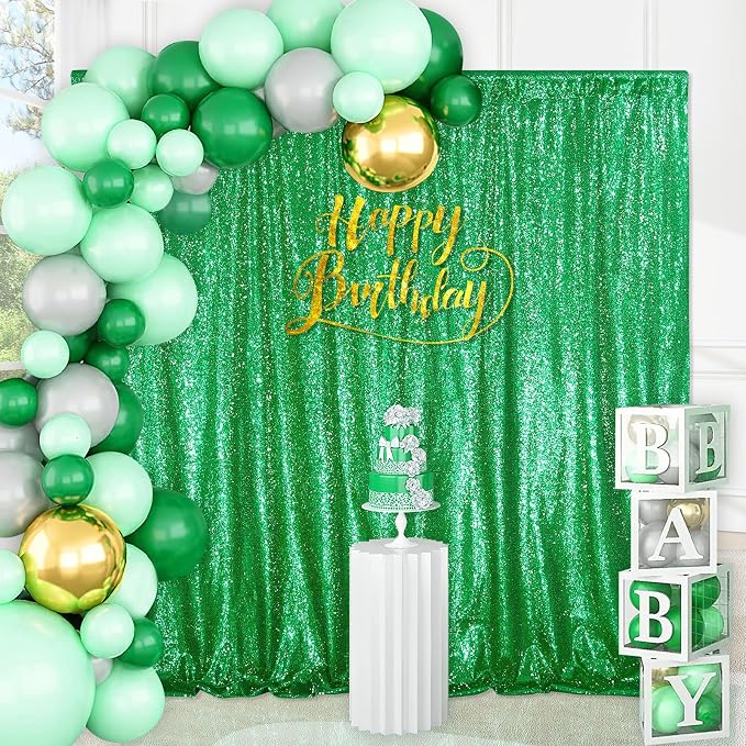 QueenDream Green Sequin Backdrop Curtain Party Backdrop Curtain 8ft x 8ft - Image 2