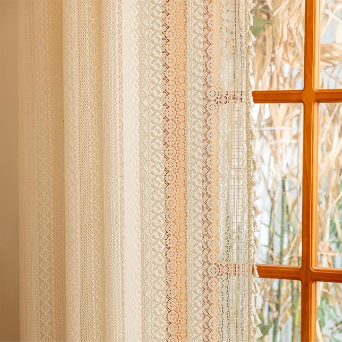 Sutuo Home Beige Boho Lace Curtains 96 inches Long - Image 8