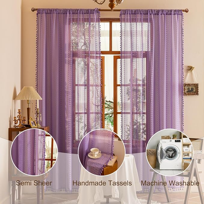 Sutuo Home Lavendar Boho Lace Curtains 72 inch Lengh - Image 5