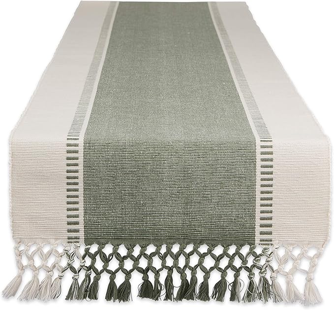 DII Dobby Stripe Table Runner, 13x72 Artichoke & Cream Background | Woven by DII