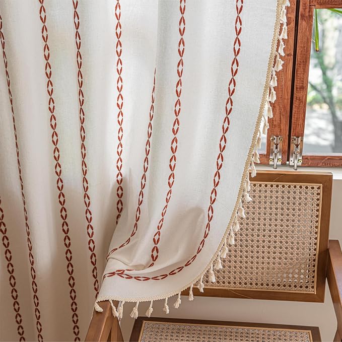 Sutuo Home White and Terracotta Boho Curtains - Image 3