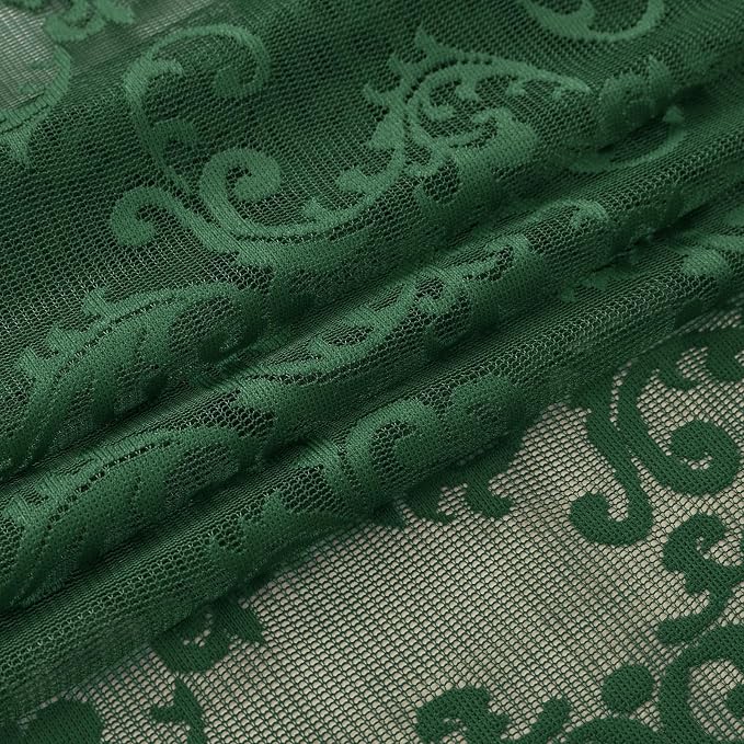 Dark Green Lace Curtains 96 Inches Long 2 Panels - Image 6