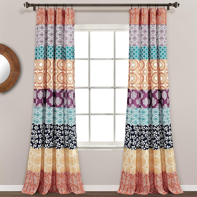 Lush Decor Bohemian Stripe Window Curtain Panels, Pair 52" W x 84" L Fuchsia & by LushDecor