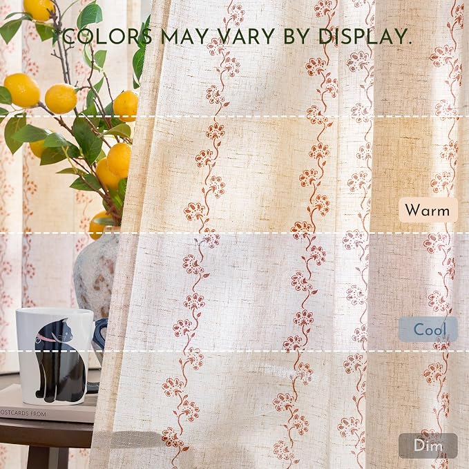Cathy Linen Floral Curtains for Living Room Privacy Curtains 96 inch Length Set - Image 9