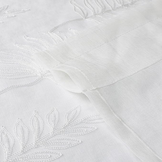 White Sheer Curtains Embroidered Leaf 2 Panels 84 Inches Long | Light Filtering - Image 5