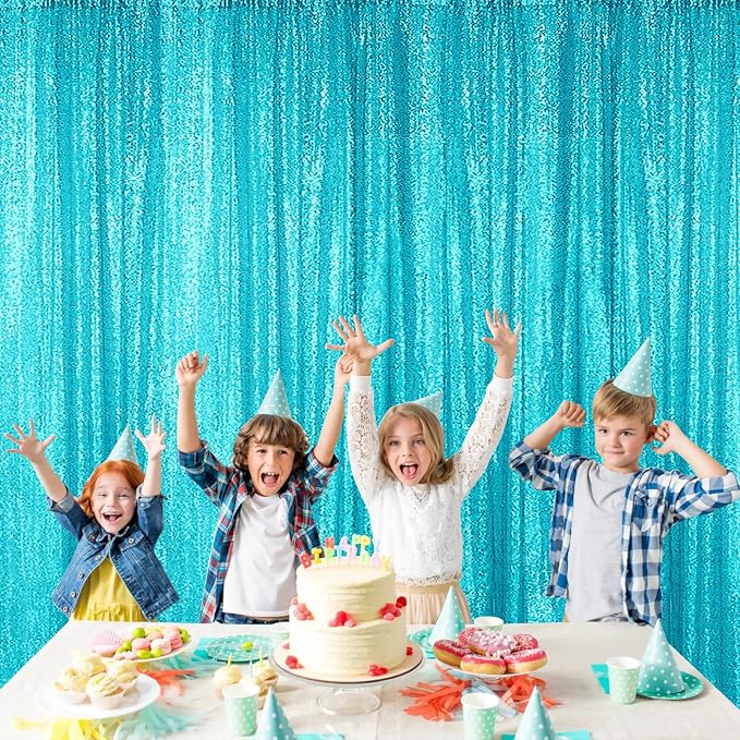 Sugargirl Turquoise Sequin Backdrop Curtain 2 Panels 2FTx8FT Glitter Turquoise - Image 3