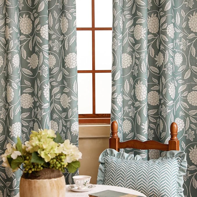 Designer Vintage Linen Printed Curtains, 2 Panels, Floral Pattern Draps - Image 8