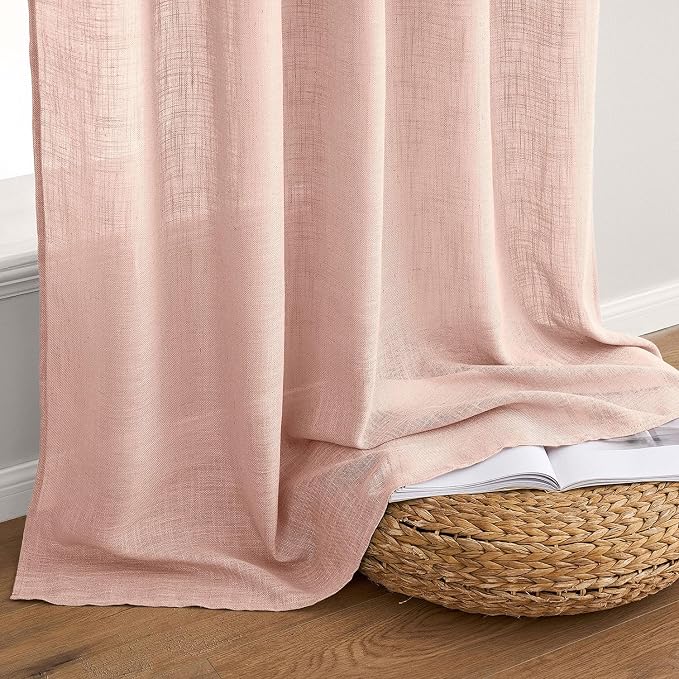 MIULEE Blush Pink Linen Curtains 52x84 Inch Length 2 Panels - Image 7