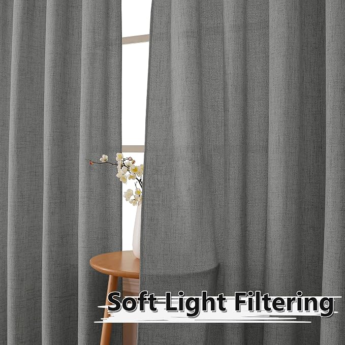 Tollpiz Linen Curtain Living Room Rod Pocket Semi Sheer Curtains Burlap Light - Image 2