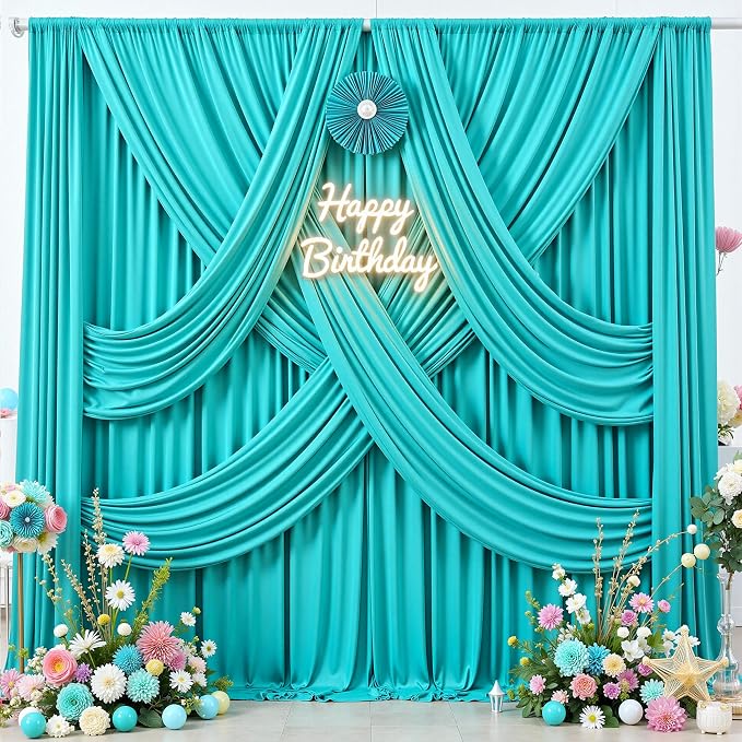 10 ft x 10 ft Wrinkle Free Turquoise Backdrop Curtain - Image 3