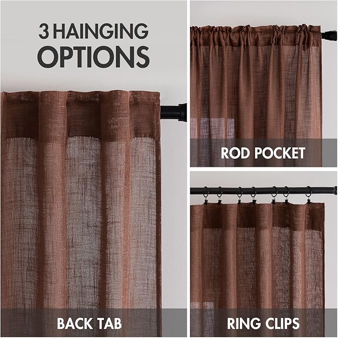 MIULEE Chocolate Brown Linen Curtains 52x84 Inch - Image 3