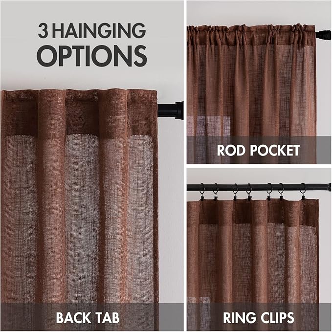 MIULEE Chocolate Brown Linen Curtains 52x63 Inch Long 2 Panels - Image 3