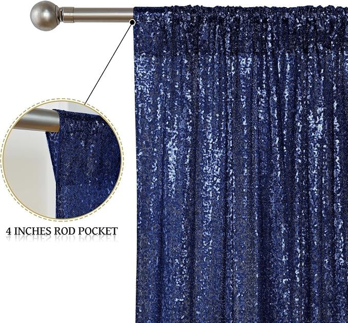 Sugargirl Navy Sequin Backdrop Curtain 4 Panels 2FTx8FT Glitter Navy Background - Image 5