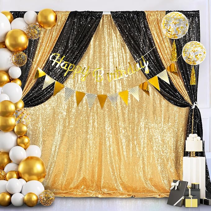 QueenDream Gold Sequin Backdrop Curtain Party Decorations: 10ft x 10ft | - Image 4