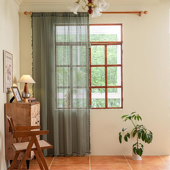 Sutuo Home Boho Curtains for Bedroom Living Room 72 inches Long, Crochet Lace - Image 9