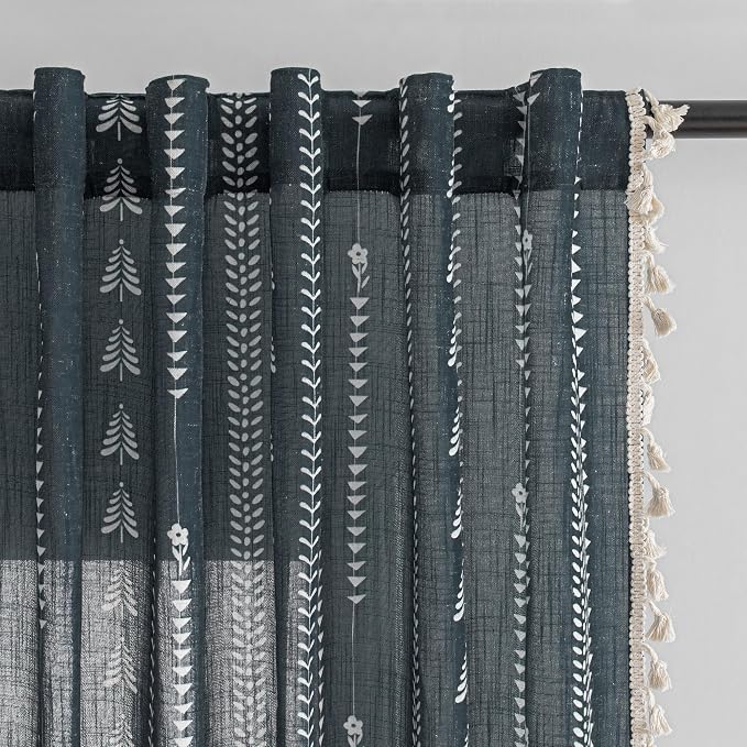 Boho Dark Grey Curtains 63 inch Long by MEETSKY