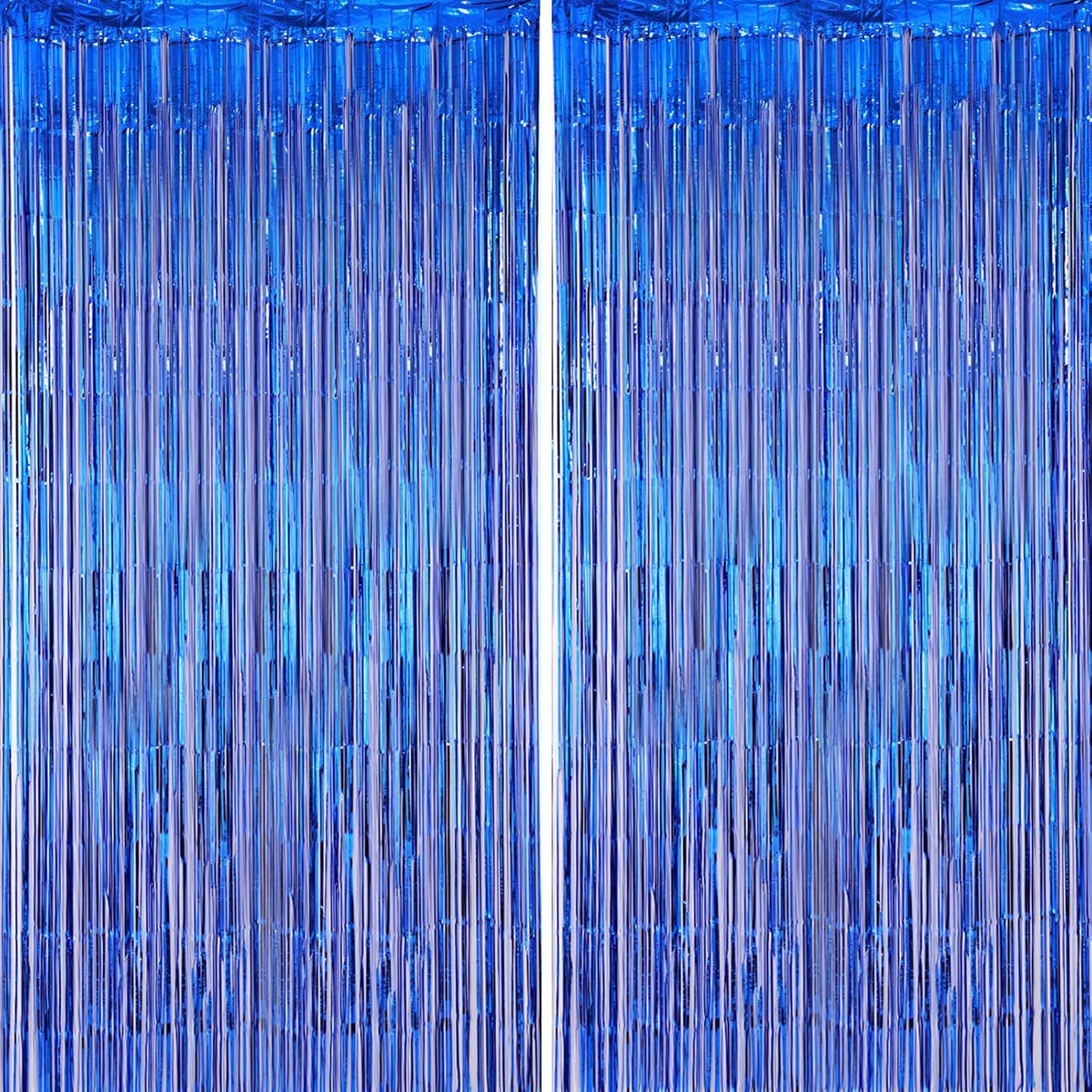 2 Pack Blue Foil Fringe Backdrop Curtains, Tinsel Streamers Party Decorations, Fringe Backdrop for Graduation, Disco Party