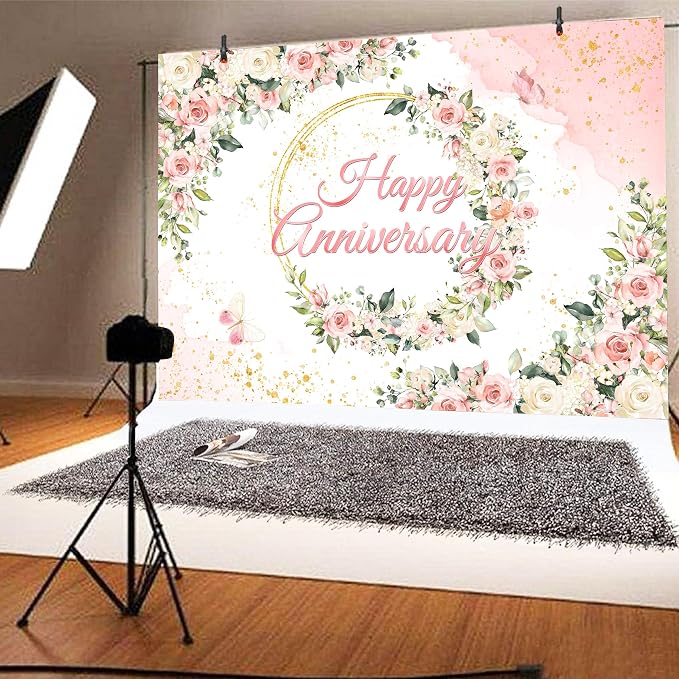10x6 ft Floral Anniversary Backdrop Banner - Image 5