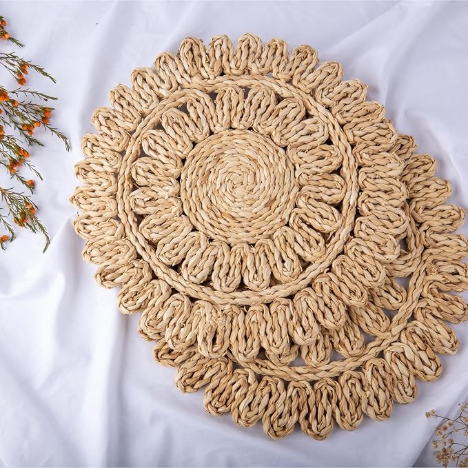 15" Corn Husk Woven Round Placemats Set of 6 - Image 6