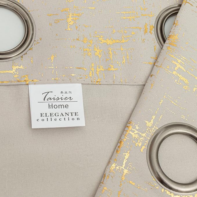 Taisier Home Gold Foil Print Linen Textured Curtains Geometric Dots Pattern - Image 7